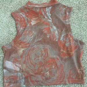 Floral Sleeveless Top - Coral and Gray